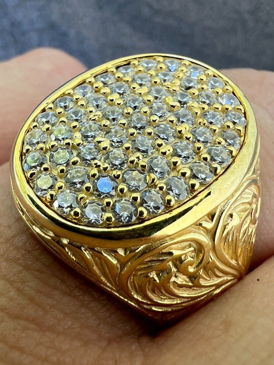 HarlemBling Mens Real 14K Gold Plated 925 Silver Iced CZ Pinky Ring Hip Hop 7 8 9 10 11 12