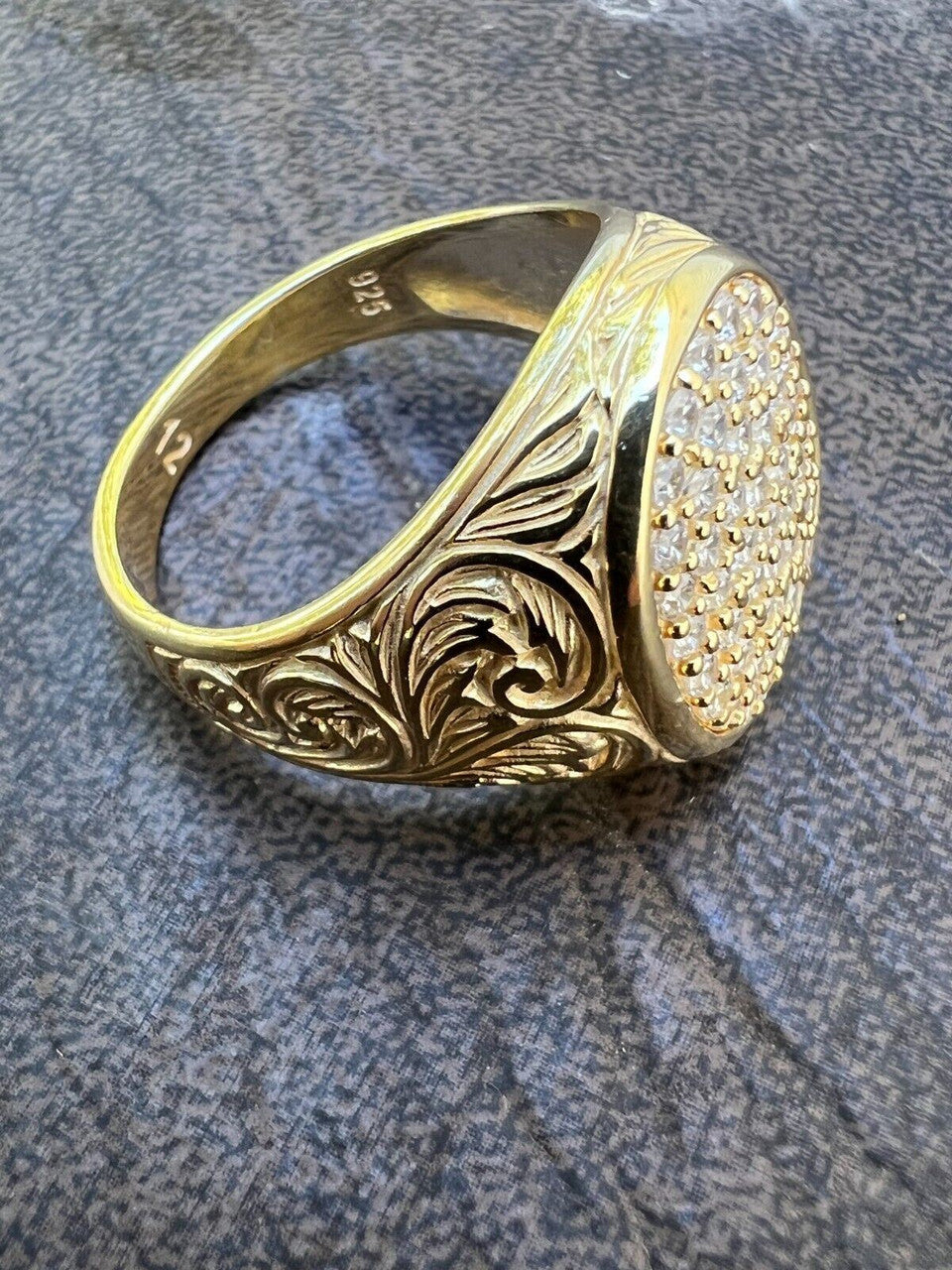 HarlemBling Mens Real 14K Gold Plated 925 Silver Iced CZ Pinky Ring Hip Hop 7 8 9 10 11 12