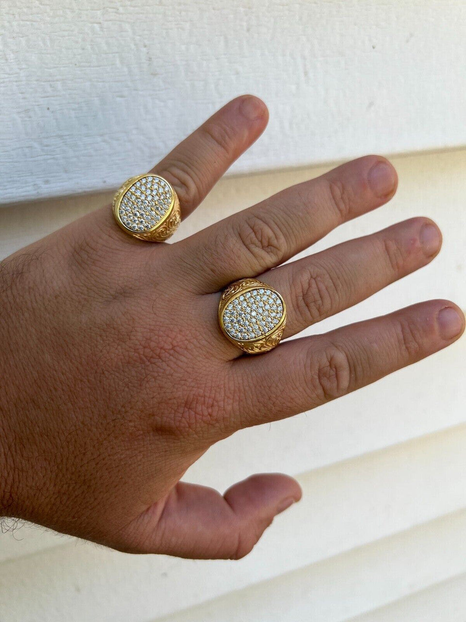 HarlemBling Mens Real 14K Gold Plated 925 Silver Iced CZ Pinky Ring Hip Hop 7 8 9 10 11 12