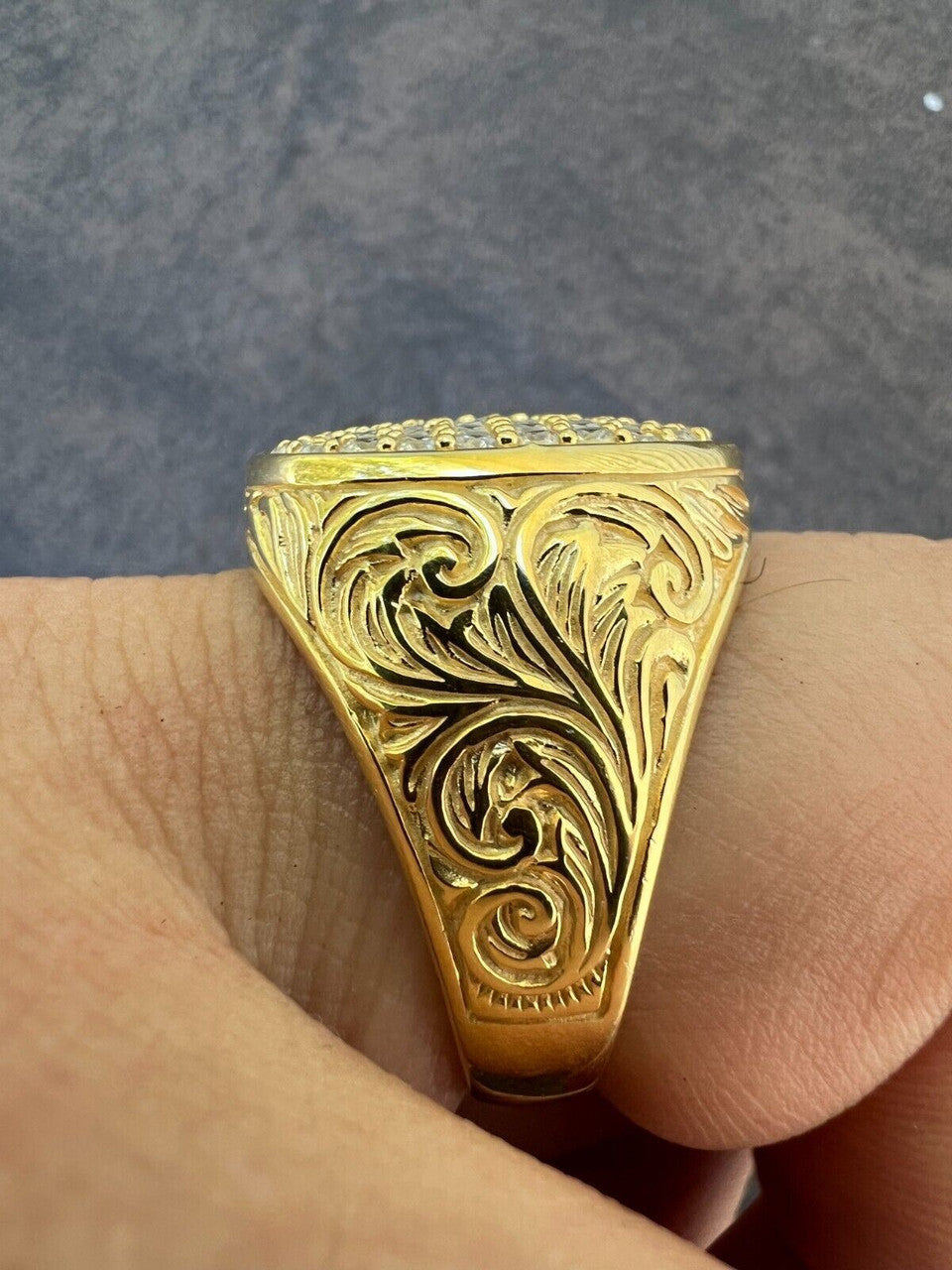 HarlemBling Mens Real 14K Gold Plated 925 Silver Iced CZ Pinky Ring Hip Hop 7 8 9 10 11 12