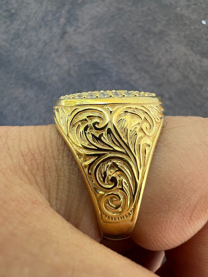 HarlemBling Mens Real 14K Gold Plated 925 Silver Iced CZ Pinky Ring Hip Hop 7 8 9 10 11 12