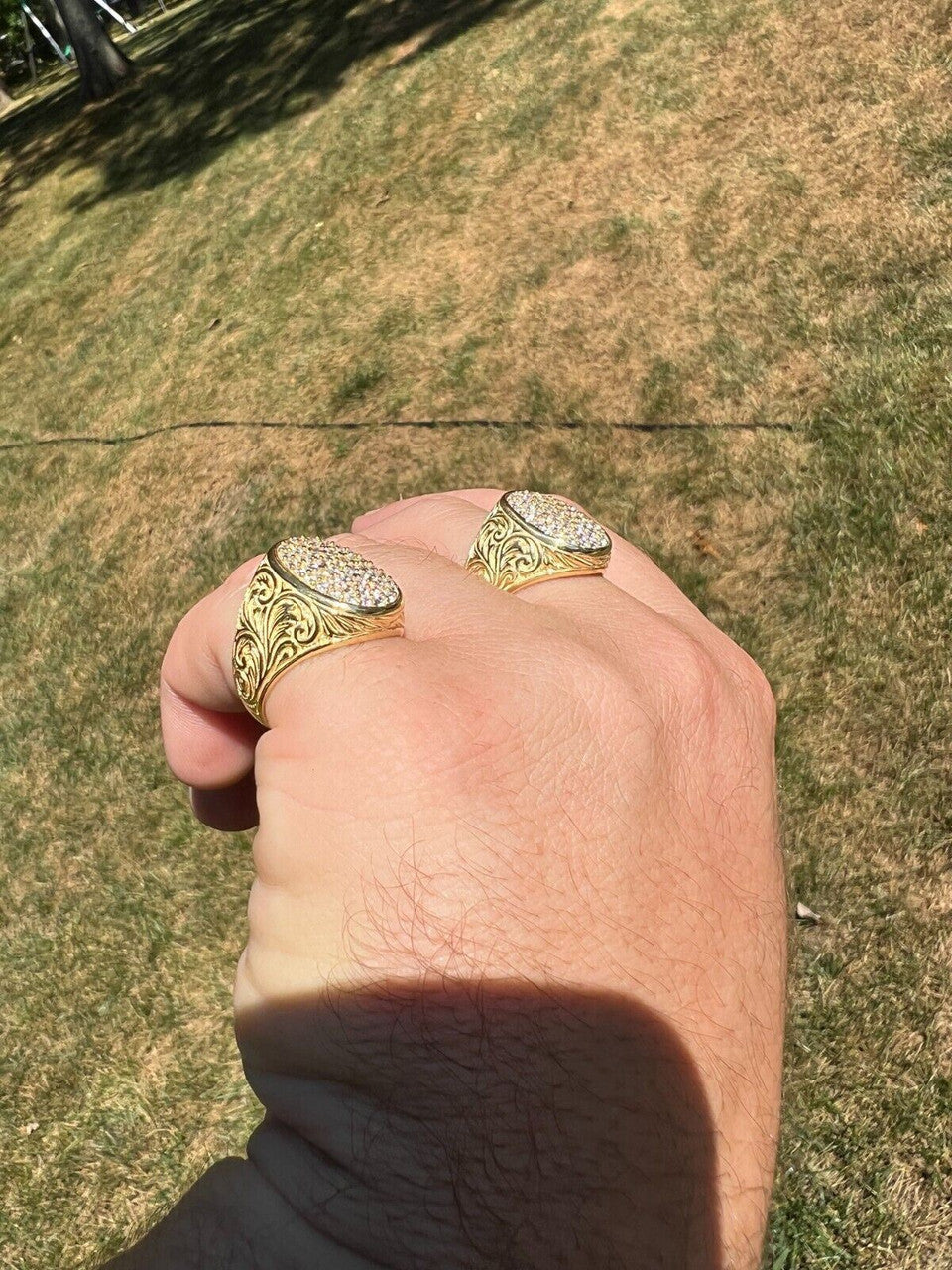 HarlemBling Mens Real 14K Gold Plated 925 Silver Iced CZ Pinky Ring Hip Hop 7 8 9 10 11 12