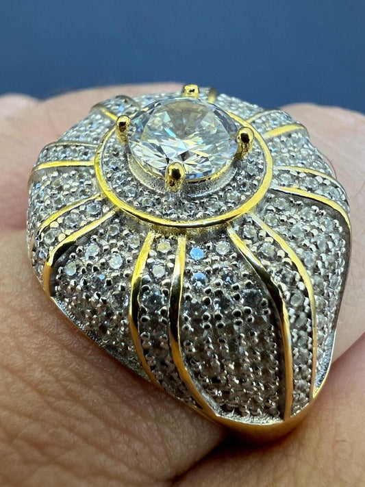HarlemBling Mens Real 14k Gold Plated 925 Silver Iced CZ Solitaire Crown Pinky Ring Hip Hop