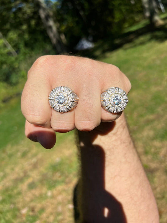 HarlemBling Mens Real 14k Gold Plated 925 Silver Iced CZ Solitaire Crown Pinky Ring Hip Hop