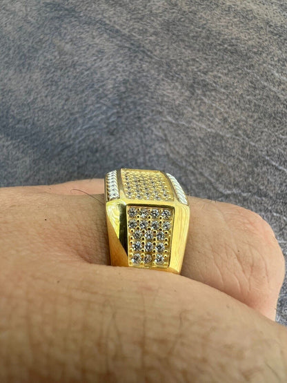 HarlemBling Mens Real 14k Gold Plated Solid 925 Sterling Silver Iced CZ Ring Hip Hop Cuban