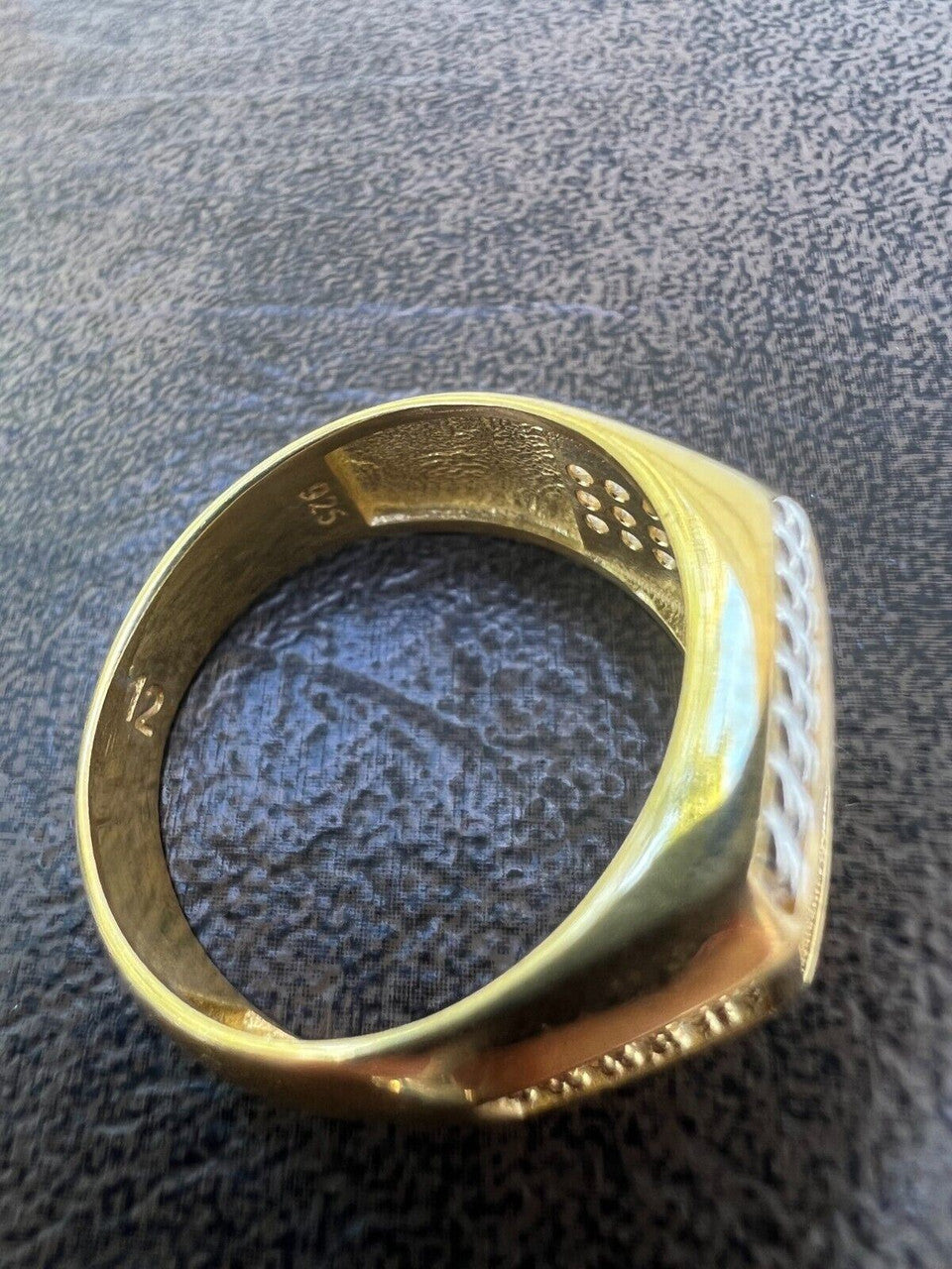 HarlemBling Mens Real 14k Gold Plated Solid 925 Sterling Silver Iced CZ Ring Hip Hop Cuban
