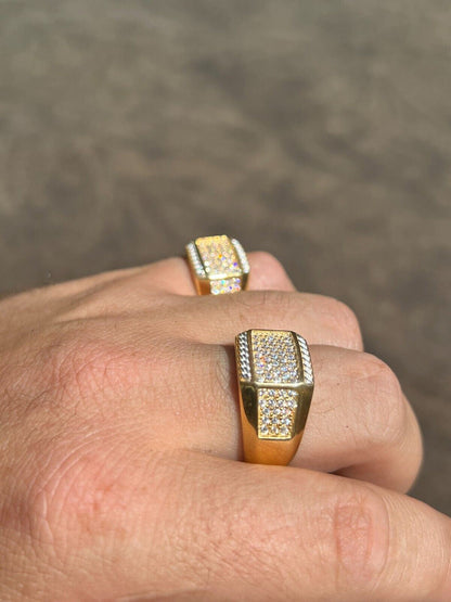 HarlemBling Mens Real 14k Gold Plated Solid 925 Sterling Silver Iced CZ Ring Hip Hop Cuban