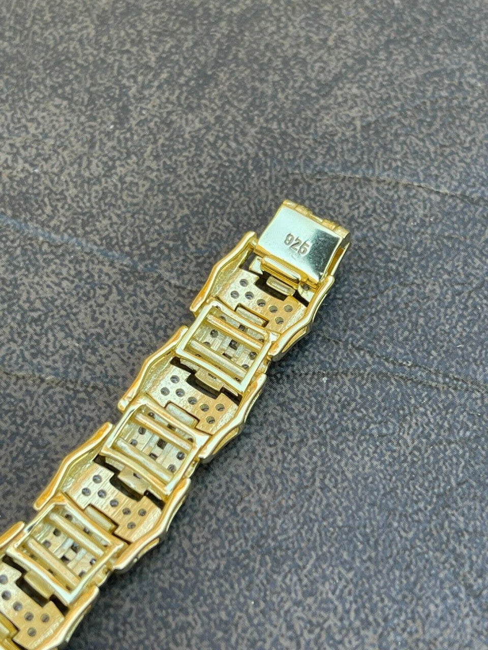 HarlemBling Mens Real 14k Gold Vermeil 925 Silver Iced Baguette Hip Hop Diamond Bracelet