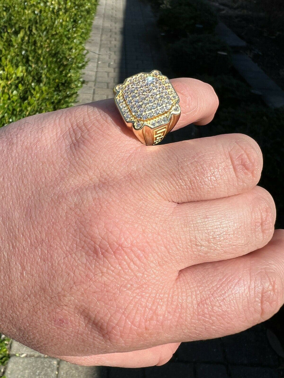 HarlemBling Mens Real 14k Gold Vermeil 925 Sterling Silver Ice Diamond Ring Hip Hop Pinky