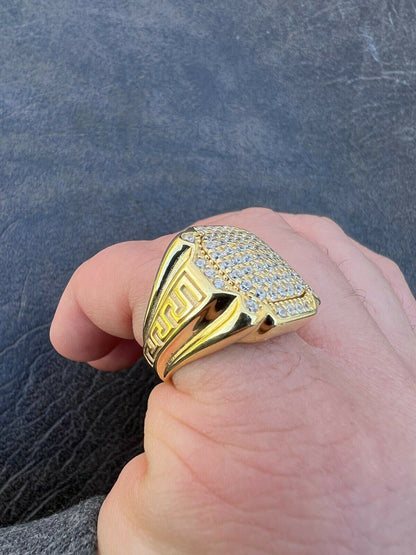 HarlemBling Mens Real 14k Gold Vermeil 925 Sterling Silver Ice Diamond Ring Hip Hop Pinky