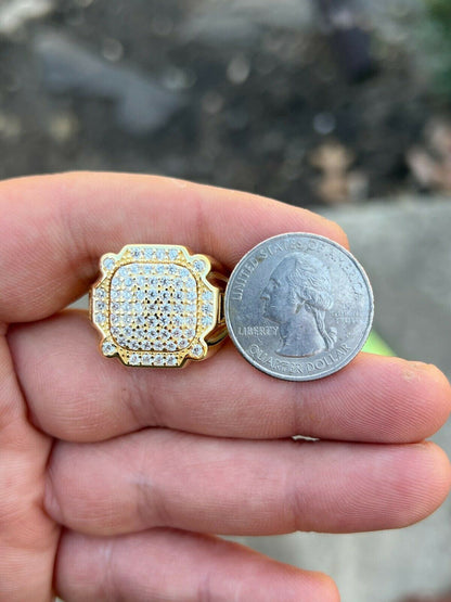 HarlemBling Mens Real 14k Gold Vermeil 925 Sterling Silver Ice Diamond Ring Hip Hop Pinky