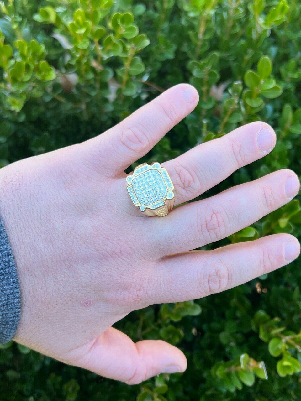 HarlemBling Mens Real 14k Gold Vermeil 925 Sterling Silver Ice Diamond Ring Hip Hop Pinky