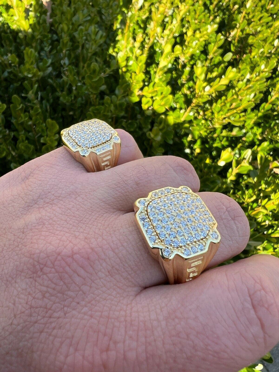 HarlemBling Mens Real 14k Gold Vermeil 925 Sterling Silver Ice Diamond Ring Hip Hop Pinky