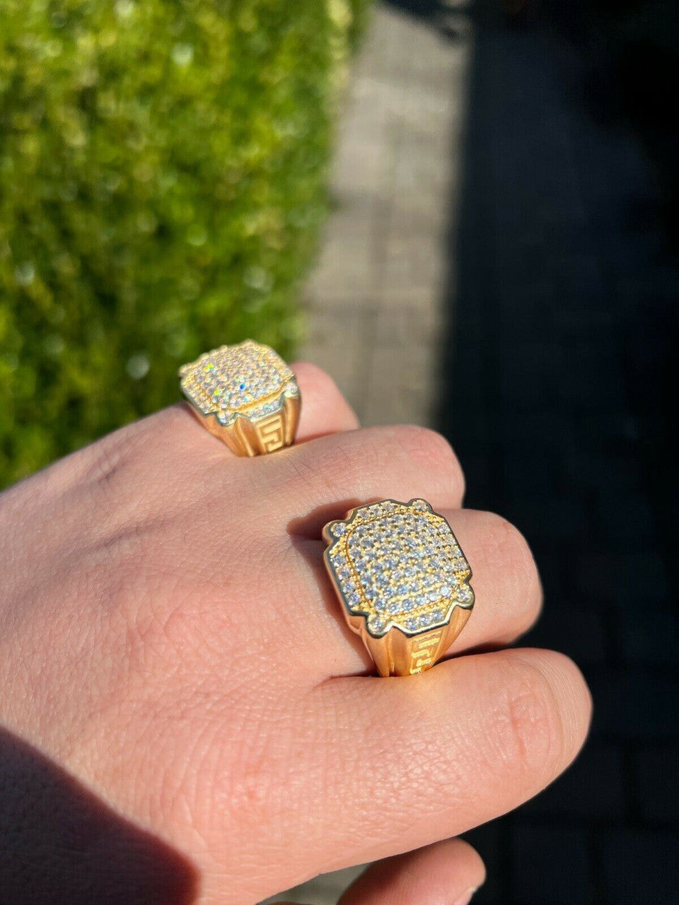 HarlemBling Mens Real 14k Gold Vermeil 925 Sterling Silver Ice Diamond Ring Hip Hop Pinky