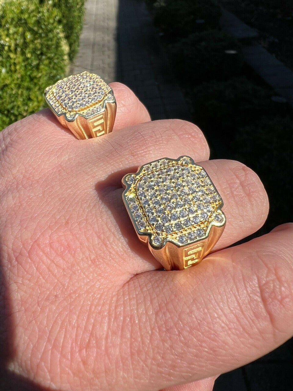 HarlemBling Mens Real 14k Gold Vermeil 925 Sterling Silver Ice Diamond Ring Hip Hop Pinky