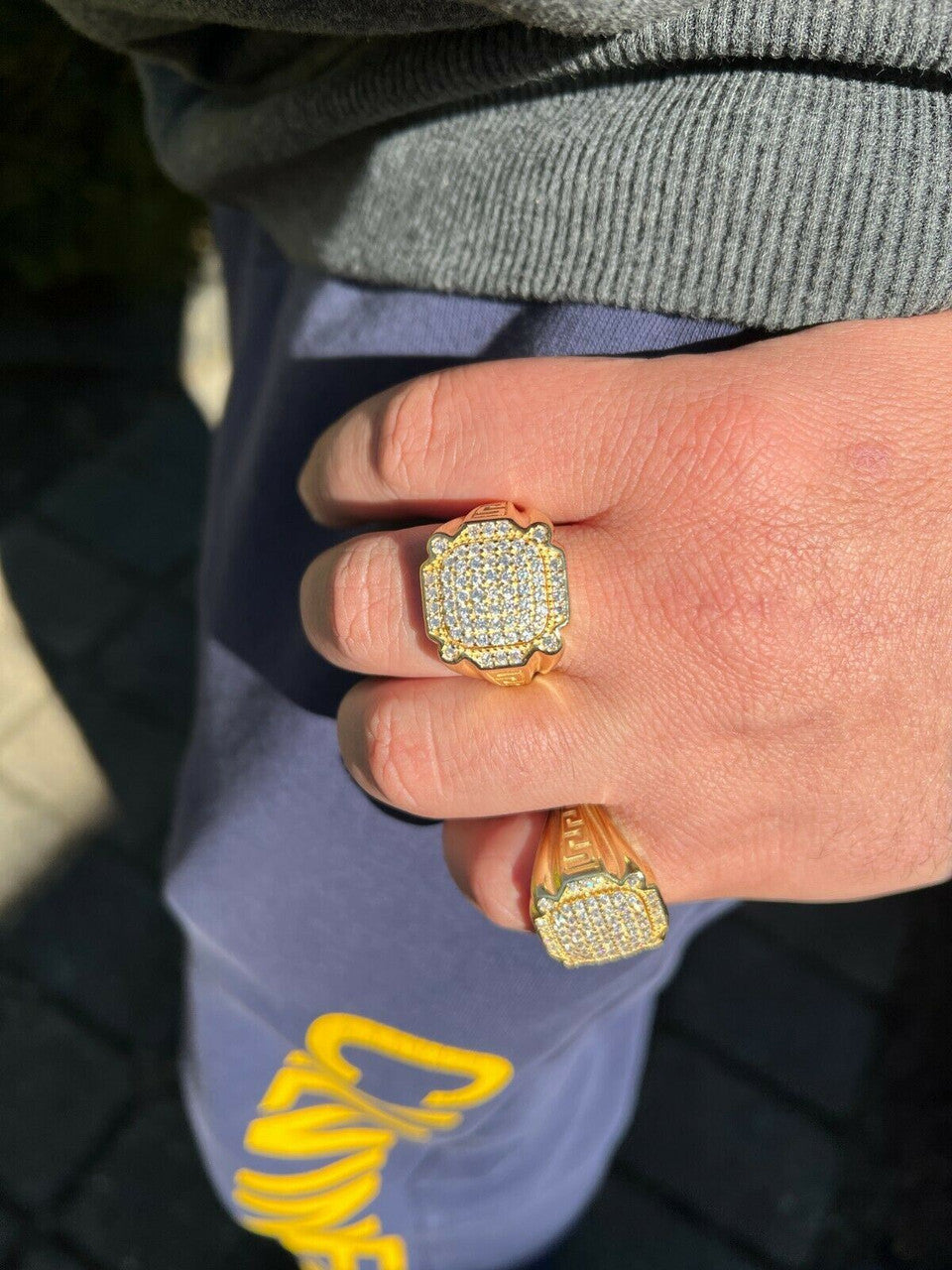 HarlemBling Mens Real 14k Gold Vermeil 925 Sterling Silver Ice Diamond Ring Hip Hop Pinky