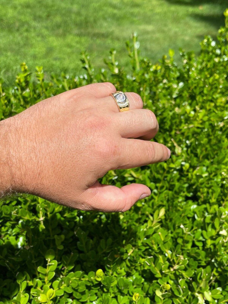 HarlemBling Mens Real 14K Gold Vermeil Moissanite Ring Passes Diamond Tester Iced Pinky Out