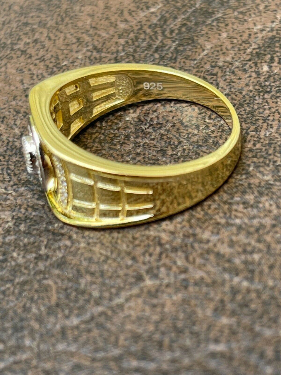 HarlemBling Mens Real 14K Gold Vermeil Moissanite Ring Passes Diamond Tester Iced Pinky Out