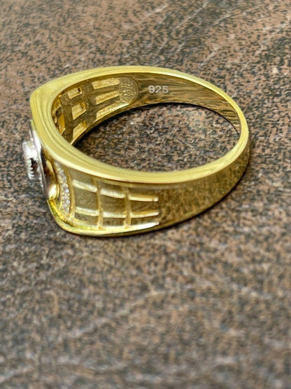 HarlemBling Mens Real 14K Gold Vermeil Moissanite Ring Passes Diamond Tester Iced Pinky Out