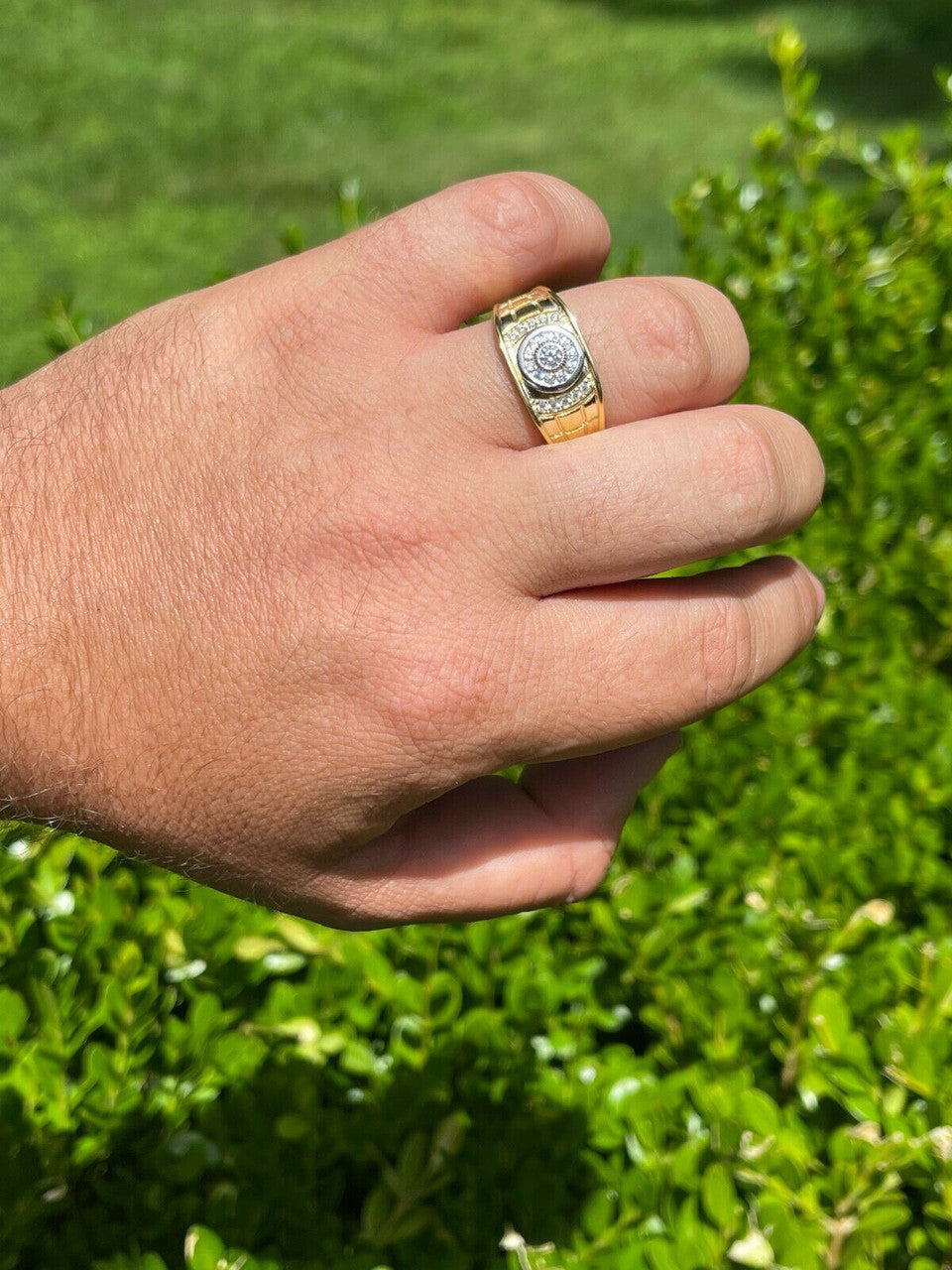 HarlemBling Mens Real 14K Gold Vermeil Moissanite Ring Passes Diamond Tester Iced Pinky Out
