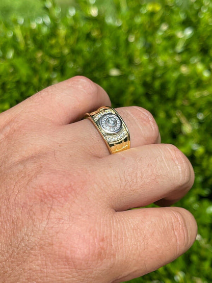 HarlemBling Mens Real 14K Gold Vermeil Moissanite Ring Passes Diamond Tester Iced Pinky Out