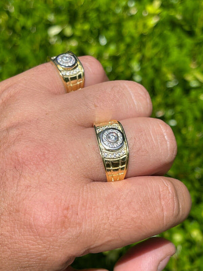 HarlemBling Mens Real 14K Gold Vermeil Moissanite Ring Passes Diamond Tester Iced Pinky Out