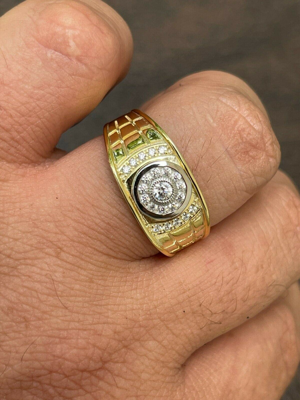 HarlemBling Mens Real 14K Gold Vermeil Moissanite Ring Passes Diamond Tester Iced Pinky Out