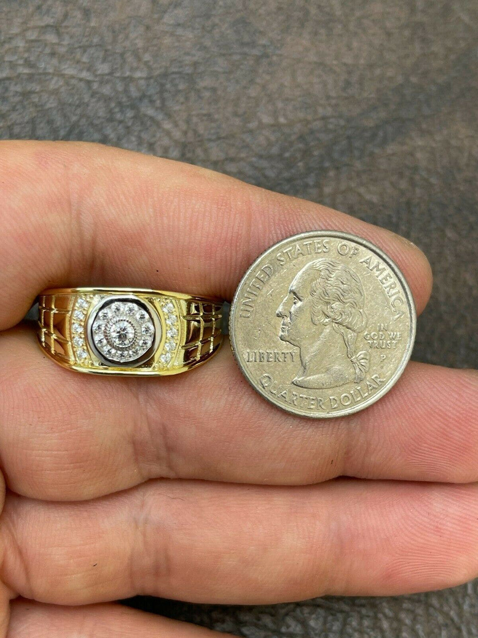 HarlemBling Mens Real 14K Gold Vermeil Moissanite Ring Passes Diamond Tester Iced Pinky Out