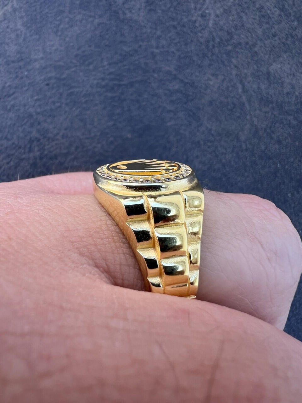 HarlemBling Mens Real 14k Gold Vermeil Over 925 Silver Iced Out Rolex Crown Watch Ring