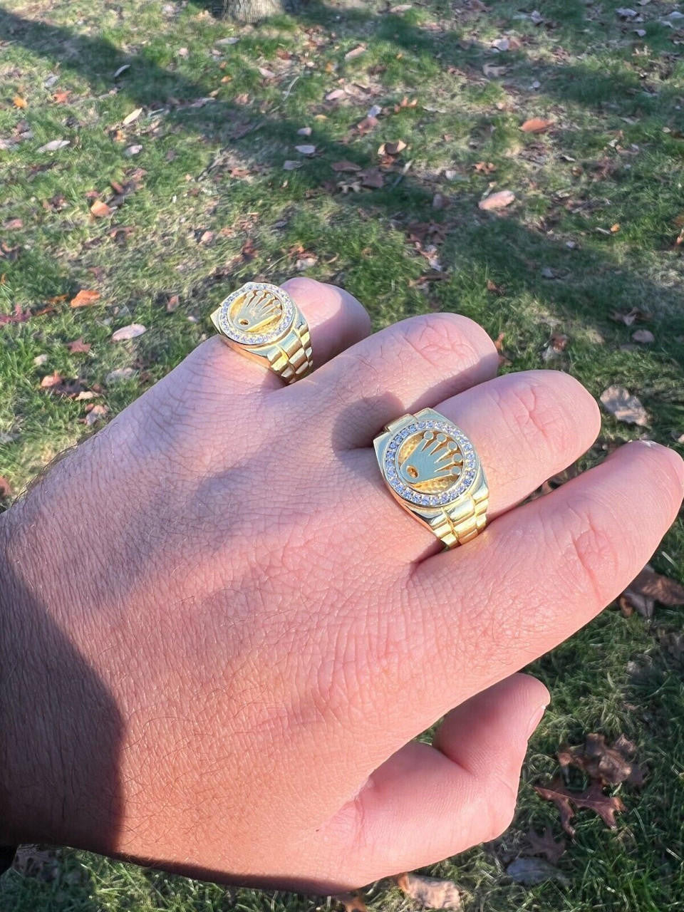 HarlemBling Mens Real 14k Gold Vermeil Over 925 Silver Iced Out Rolex Crown Watch Ring