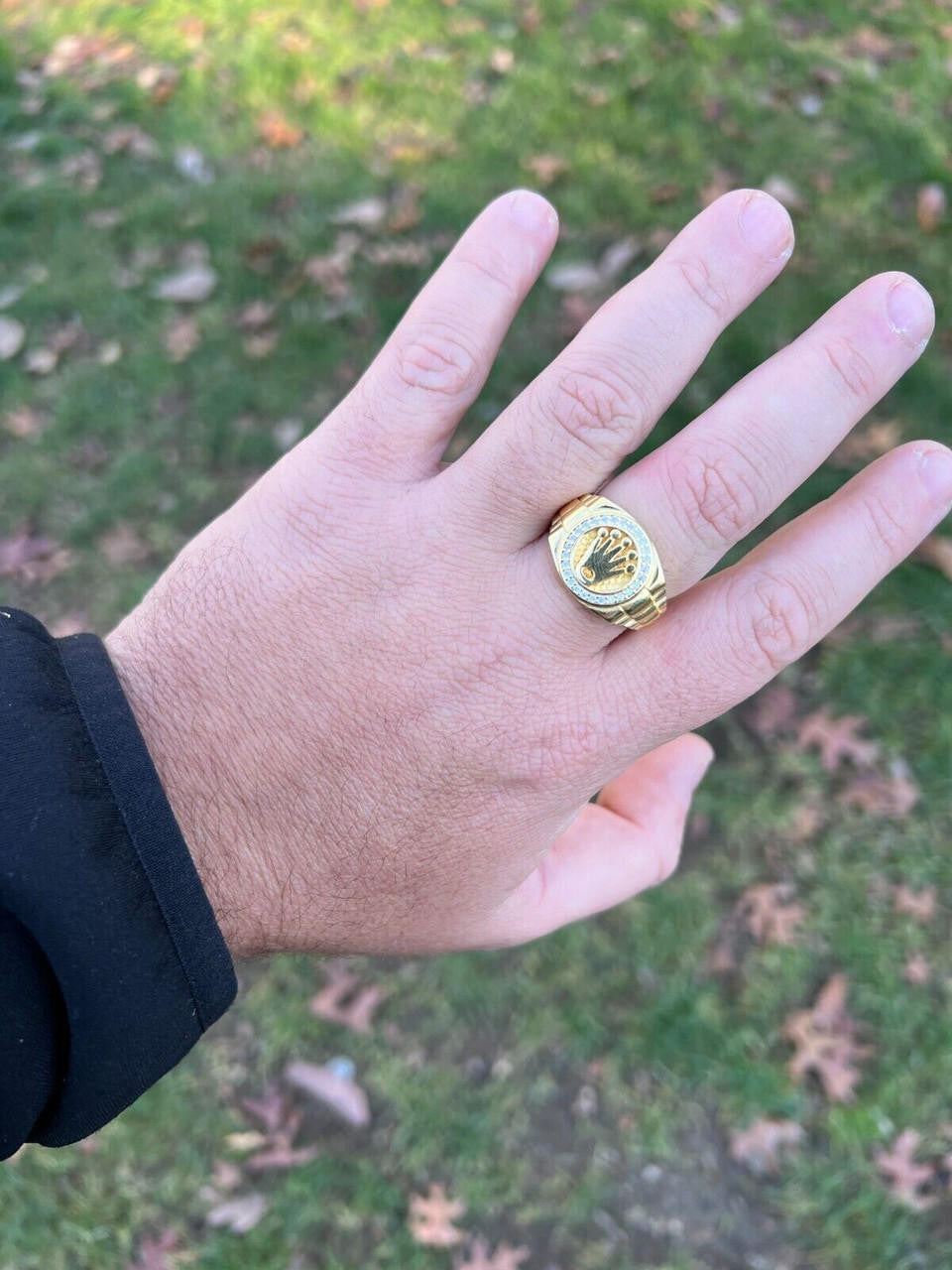 HarlemBling Mens Real 14k Gold Vermeil Over 925 Silver Iced Out Rolex Crown Watch Ring