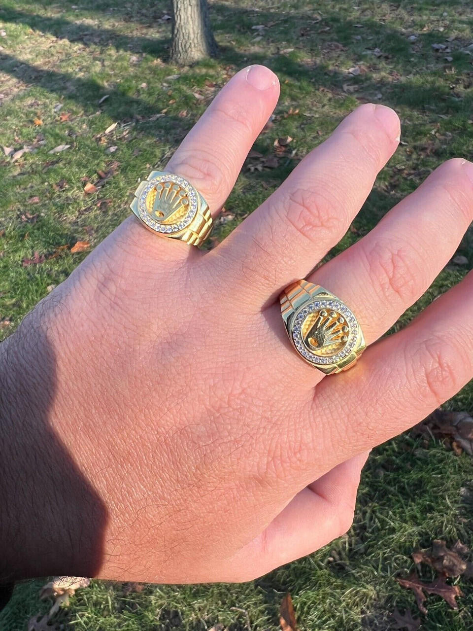 HarlemBling Mens Real 14k Gold Vermeil Over 925 Silver Iced Out Rolex Crown Watch Ring