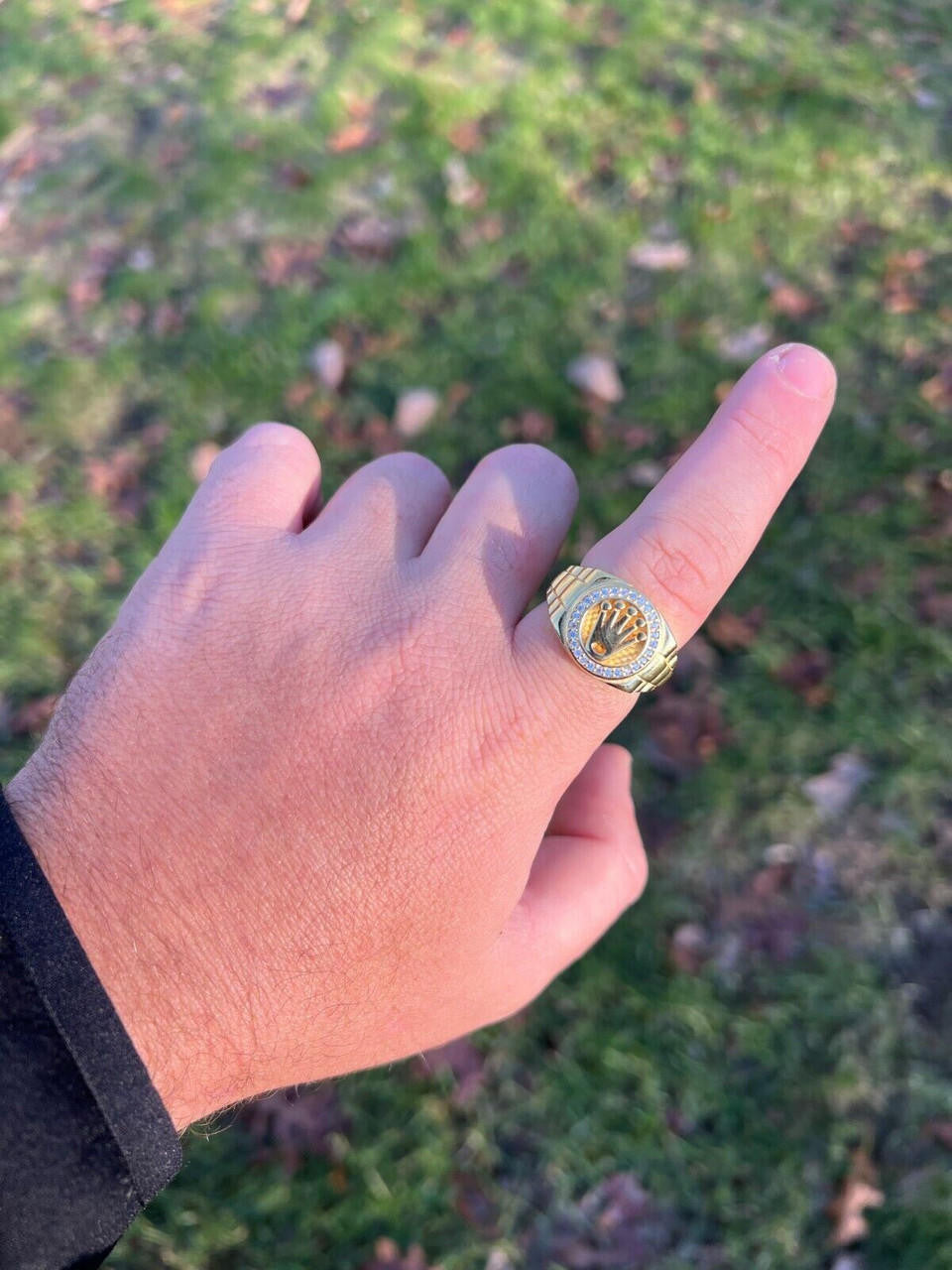 HarlemBling Mens Real 14k Gold Vermeil Over 925 Silver Iced Out Rolex Crown Watch Ring