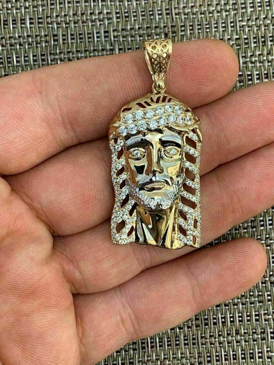 HarlemBling Mens Real 14k Yellow Gold Over 925 Sterling Silver Jesus Piece Necklace 1x1.5