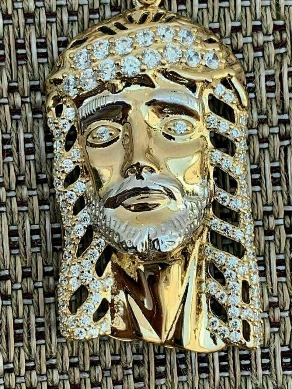 HarlemBling Mens Real 14k Yellow Gold Over 925 Sterling Silver Jesus Piece Necklace 1x1.5