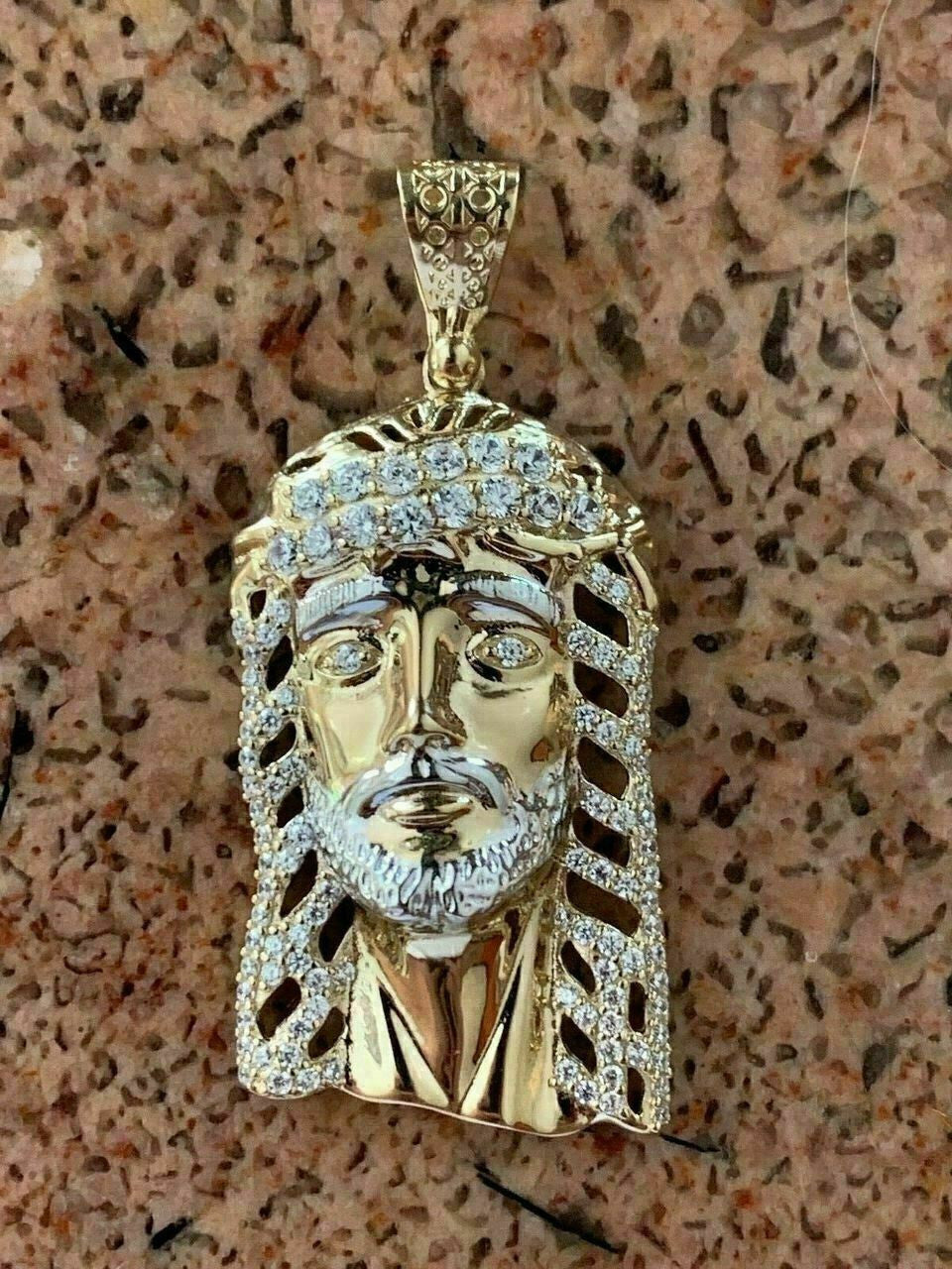 HarlemBling Mens Real 14k Yellow Gold Over 925 Sterling Silver Jesus Piece Necklace 1x1.5