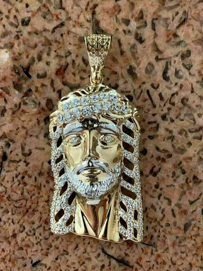 HarlemBling Mens Real 14k Yellow Gold Over 925 Sterling Silver Jesus Piece Necklace 1x1.5
