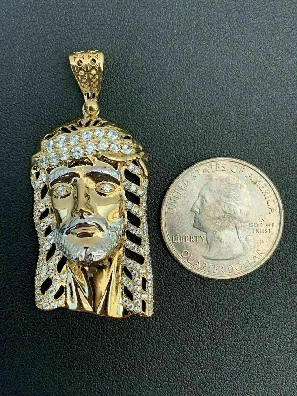 HarlemBling Mens Real 14k Yellow Gold Over 925 Sterling Silver Jesus Piece Necklace 1x1.5