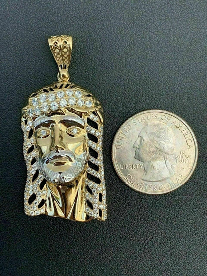 HarlemBling Mens Real 14k Yellow Gold Over 925 Sterling Silver Jesus Piece Necklace 1x1.5