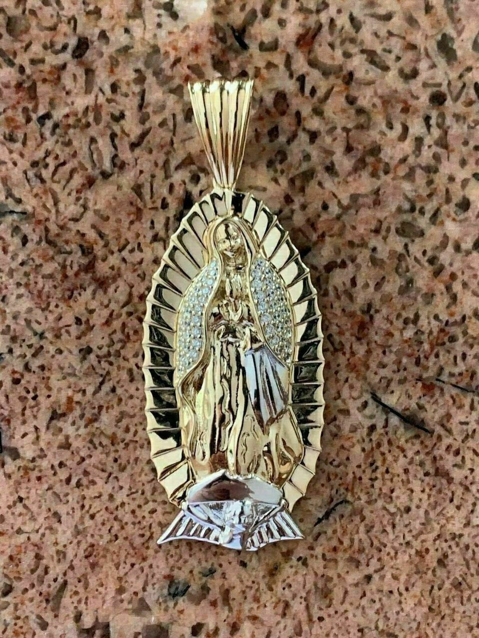 HarlemBling Mens Real 14k Yellow Gold Over 925 Sterling Silver Virgin Mary Guadalupe Chain
