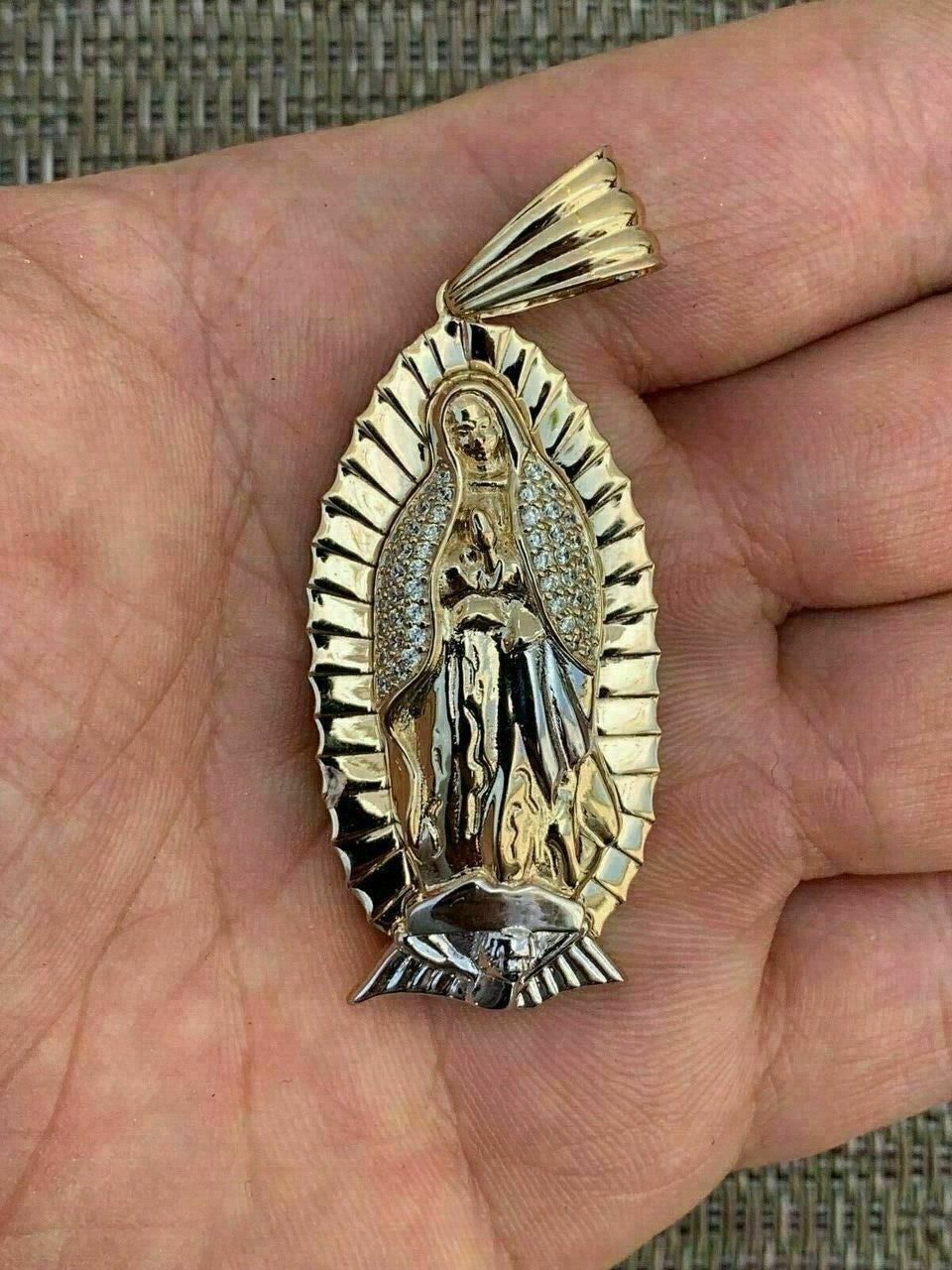 HarlemBling Mens Real 14k Yellow Gold Over 925 Sterling Silver Virgin Mary Guadalupe Chain