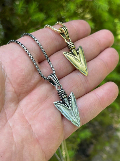 HarlemBling Mens Real 925 Silver / 14k Gold Finish Shark Tooth Spear Head Pendant Necklace