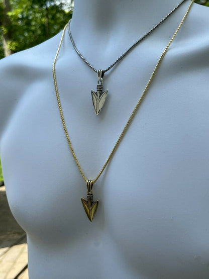 HarlemBling Mens Real 925 Silver / 14k Gold Finish Shark Tooth Spear Head Pendant Necklace