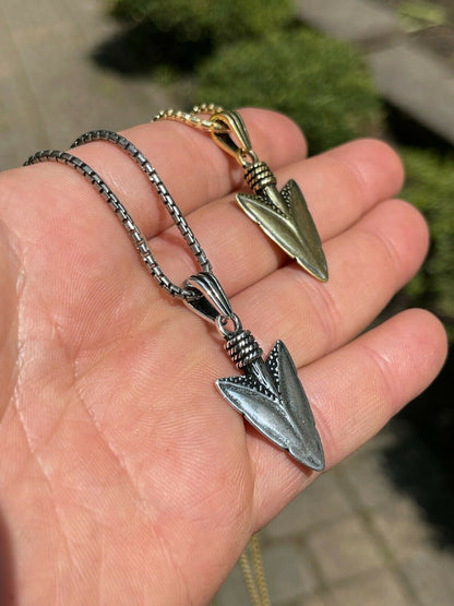 HarlemBling Mens Real 925 Silver / 14k Gold Finish Shark Tooth Spear Head Pendant Necklace