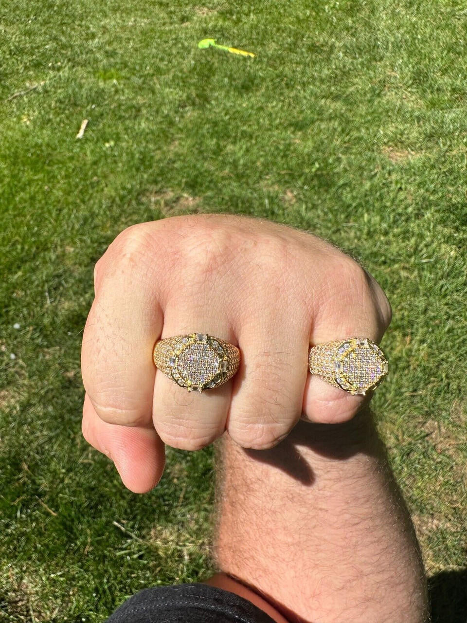 HarlemBling Men's Real 925 Silver 14k Gold Plated MOISSANITE Baguette Pinky RING Hip Hop Ice