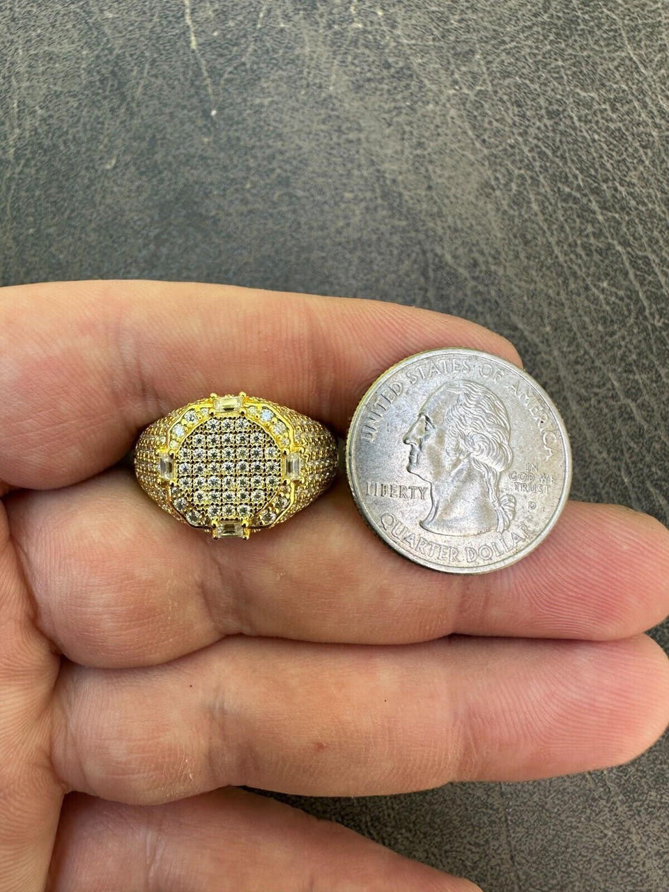 HarlemBling Men's Real 925 Silver 14k Gold Plated MOISSANITE Baguette Pinky RING Hip Hop Ice