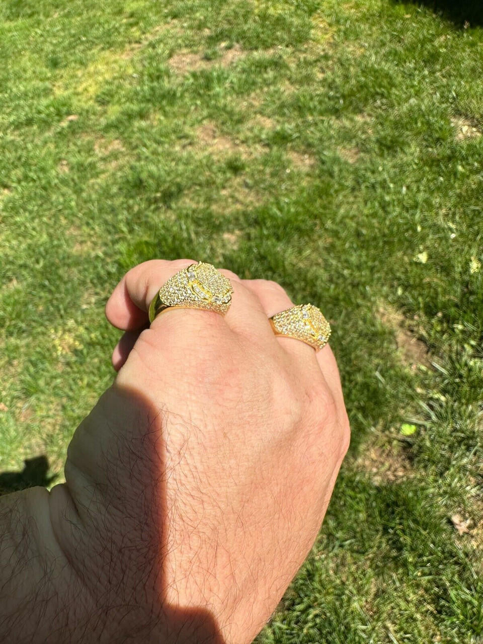 HarlemBling Men's Real 925 Silver 14k Gold Plated MOISSANITE Baguette Pinky RING Hip Hop Ice