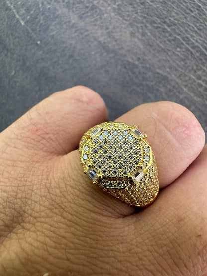 HarlemBling Men's Real 925 Silver 14k Gold Plated MOISSANITE Baguette Pinky RING Hip Hop Ice