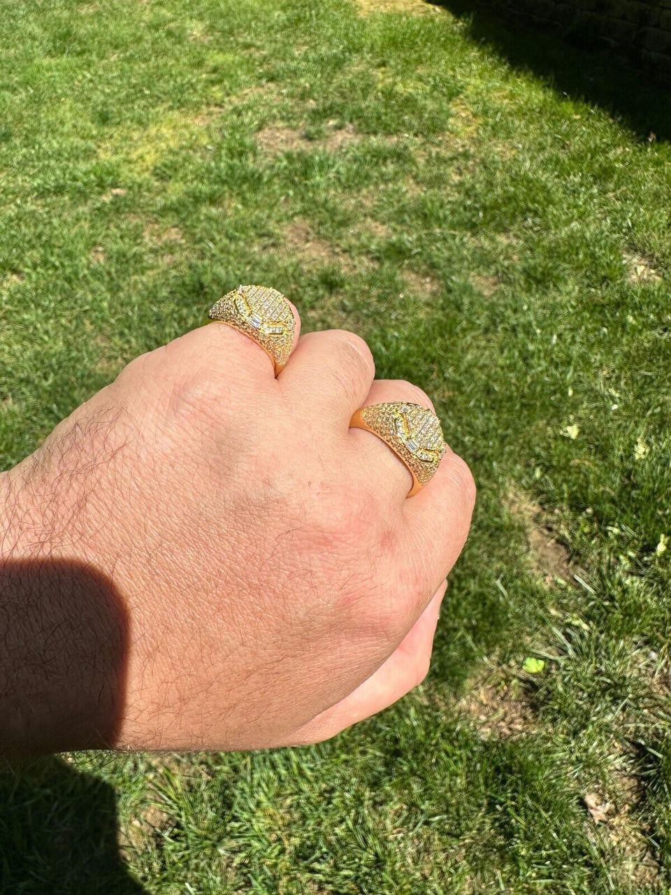 HarlemBling Men's Real 925 Silver 14k Gold Plated MOISSANITE Baguette Pinky RING Hip Hop Ice