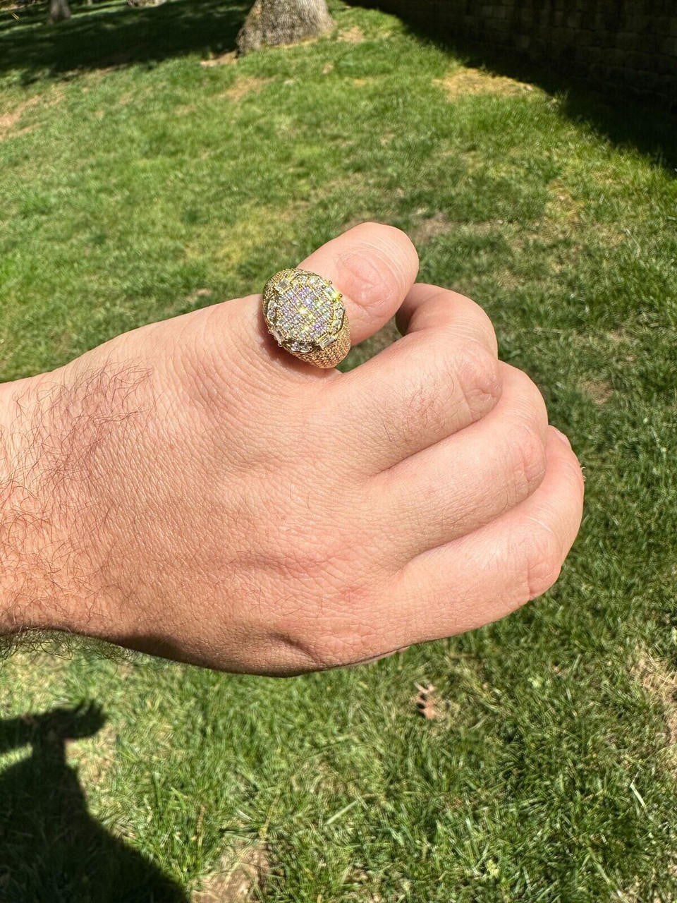 HarlemBling Men's Real 925 Silver 14k Gold Plated MOISSANITE Baguette Pinky RING Hip Hop Ice